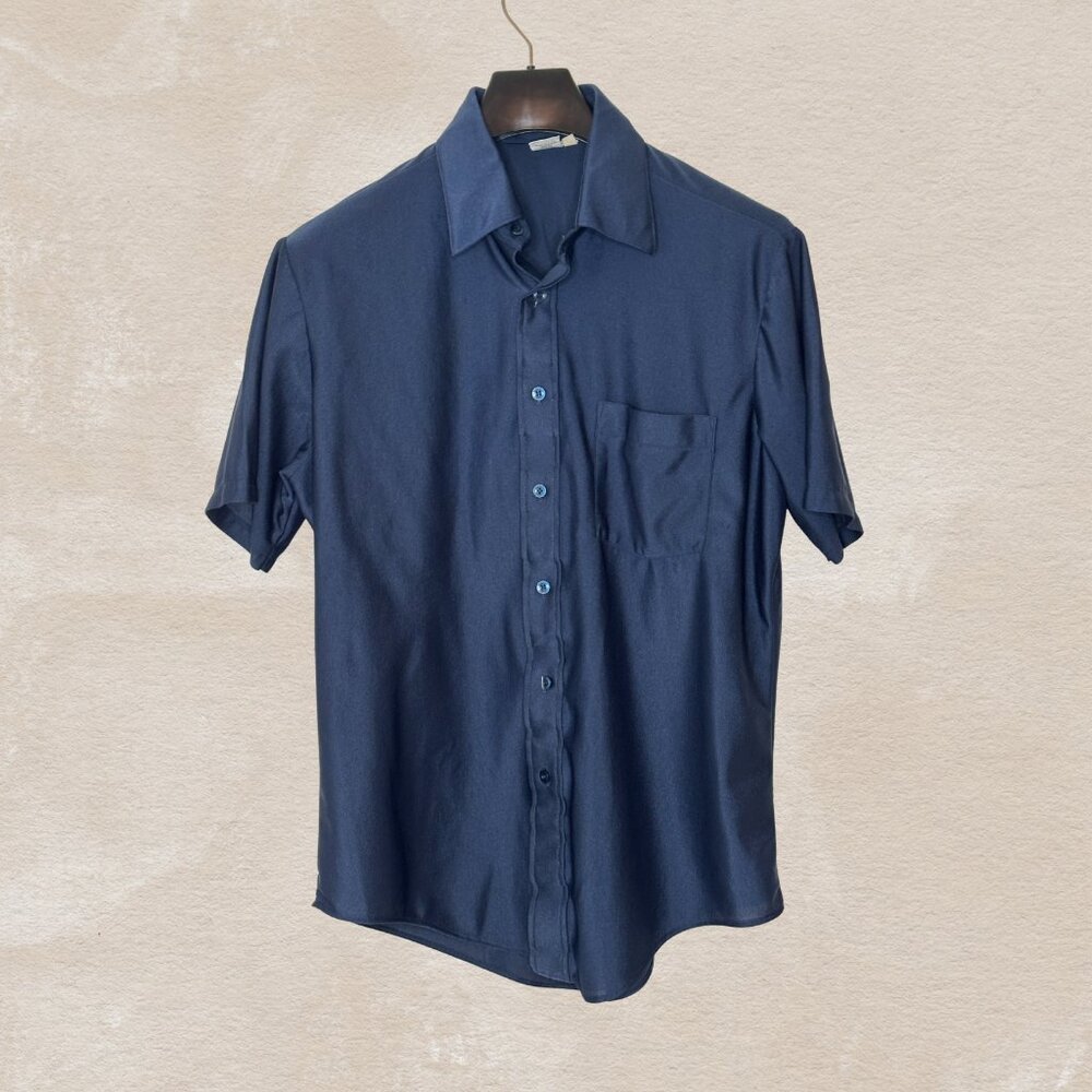 Qiana Dupont Dark Blue Button-Down Short Sleeve Shirt, Size 16